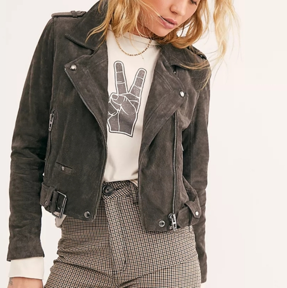 BLANK NYC Gray Genuine Suede Leather Moto Jacket S (4-6)